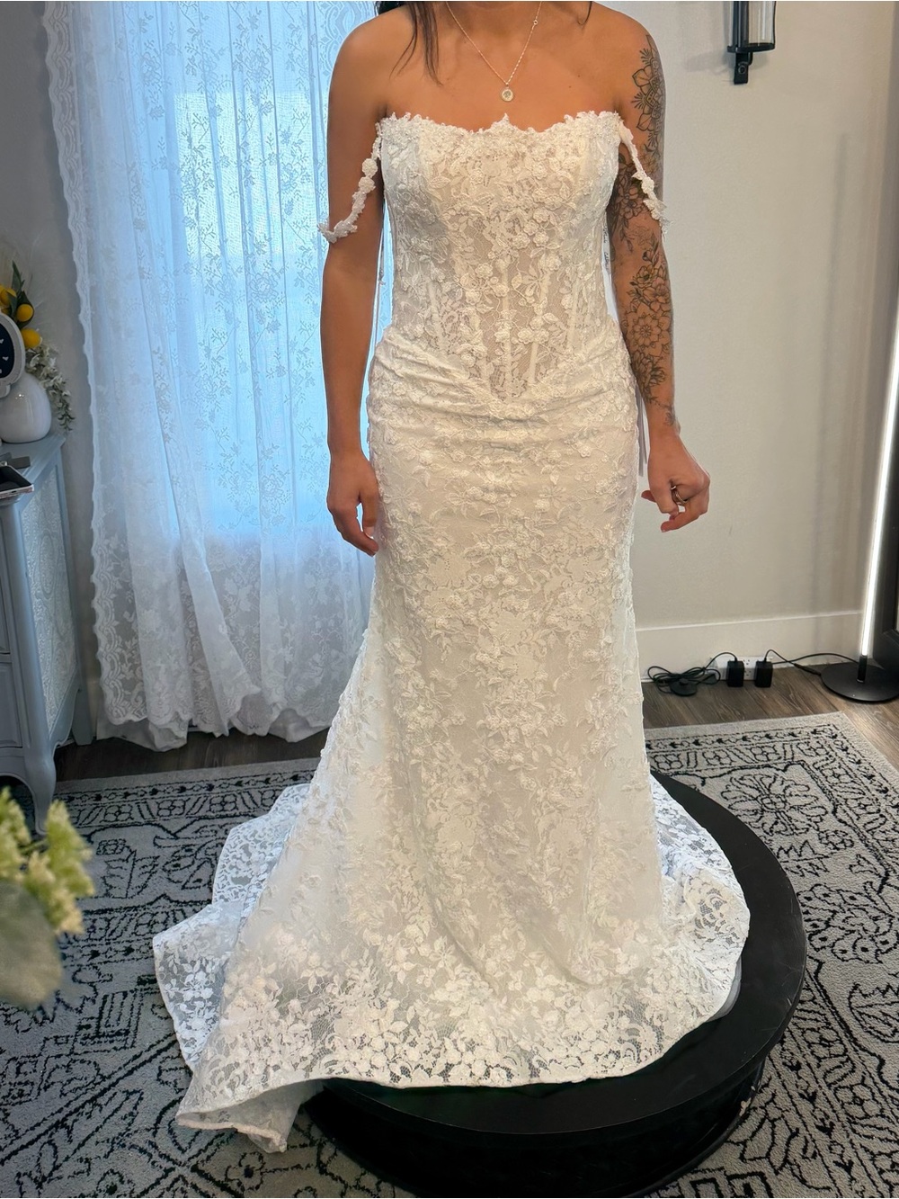Strapless Lace Bridal Gown in White